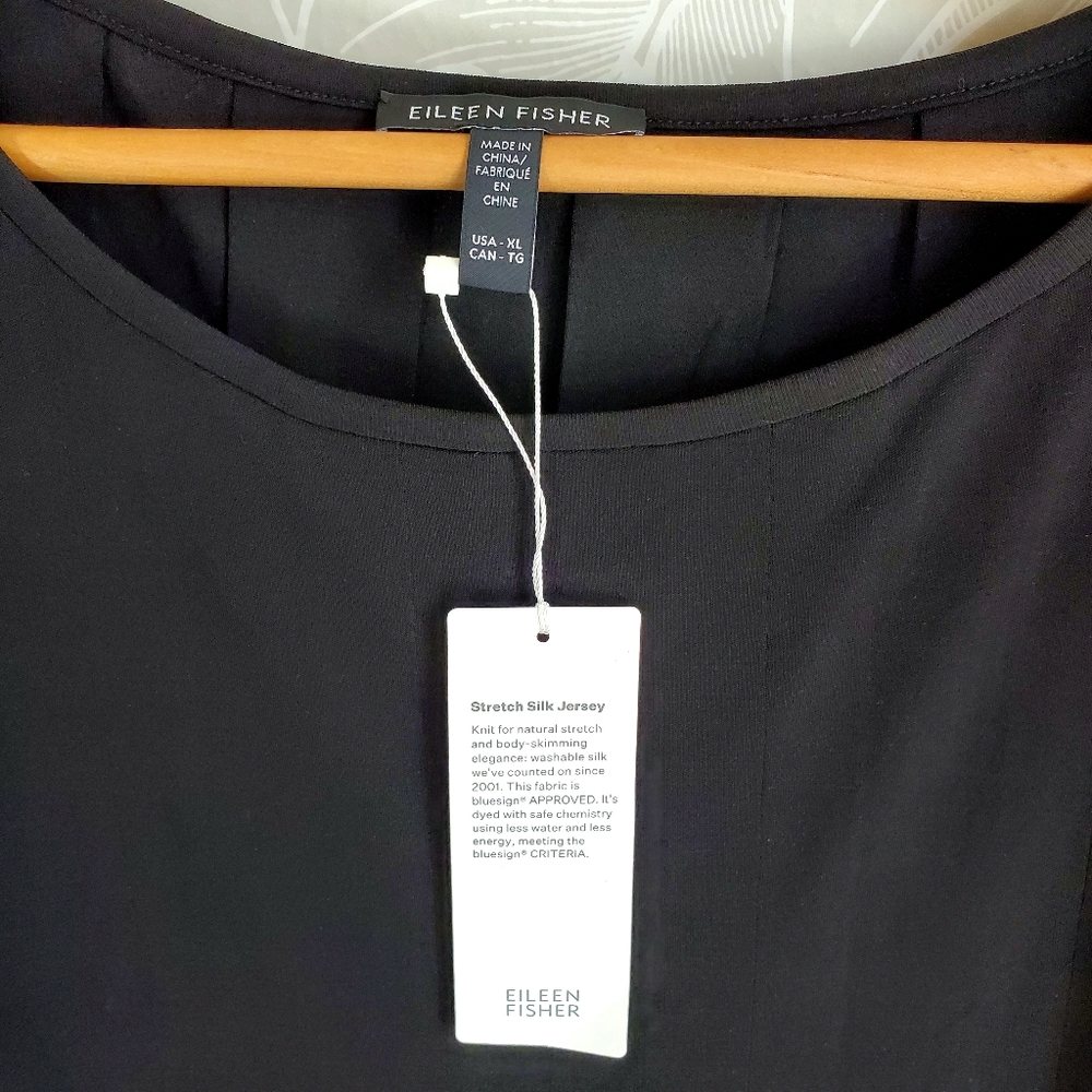 Eileen Fisher Silk Stretch Jersey Scoop Neck Black Dress Sz XL Retail $388 - Picture 7 of 9